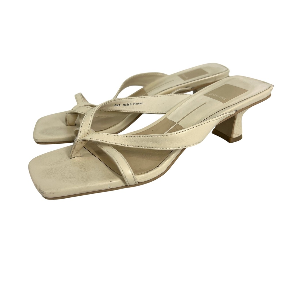 Dolce Vita Womens Cream Strappy Square Toe Kitten Heel Sandals Size 6